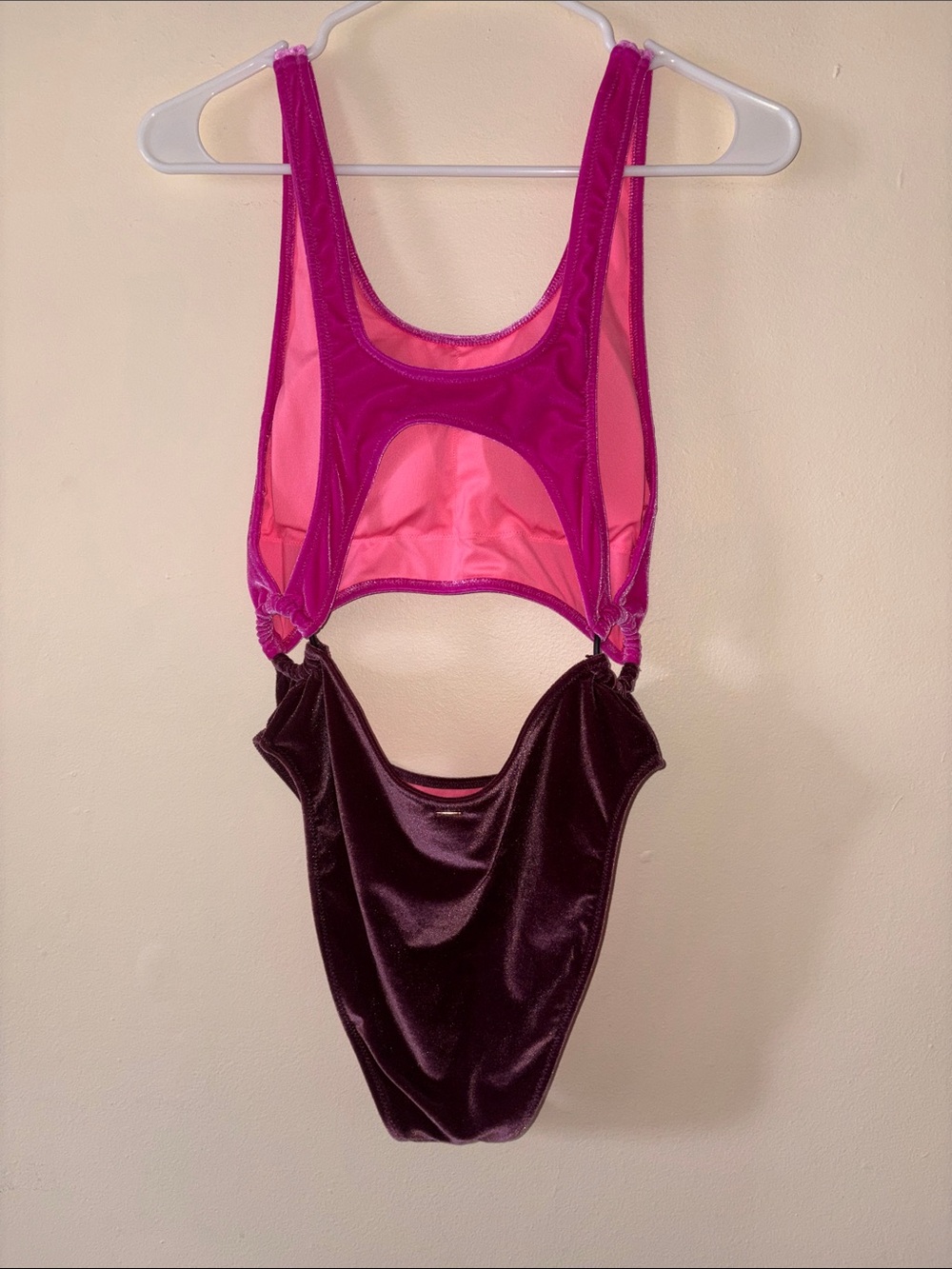 PINK Victoria's Secret Two-Tone Velvet Cutout One-Piece - Magenta & Plum